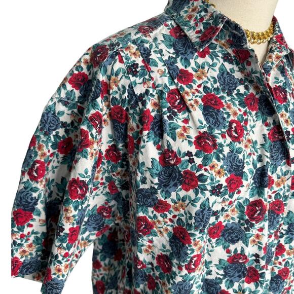 Vintage Woolrich 100% cotton floral rose button down shirt blouse size large L - Picture 2 of 7